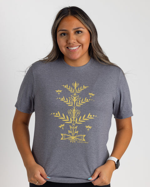 Native American Tee Shirt "Early Spring Florals" Grey