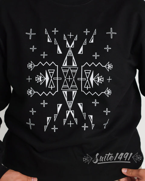Native American Crewneck Sweatshirt "Family GEO" Black