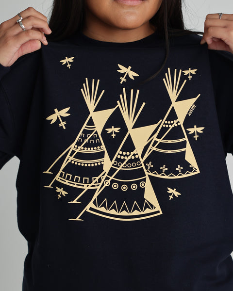 Native American Crewneck Sweatshirt "Winter Camp" Navy