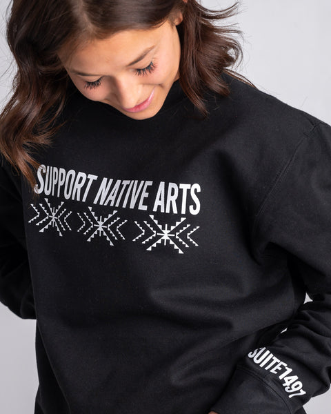 Native American Sweatshirt | "Support Native Arts" - Black